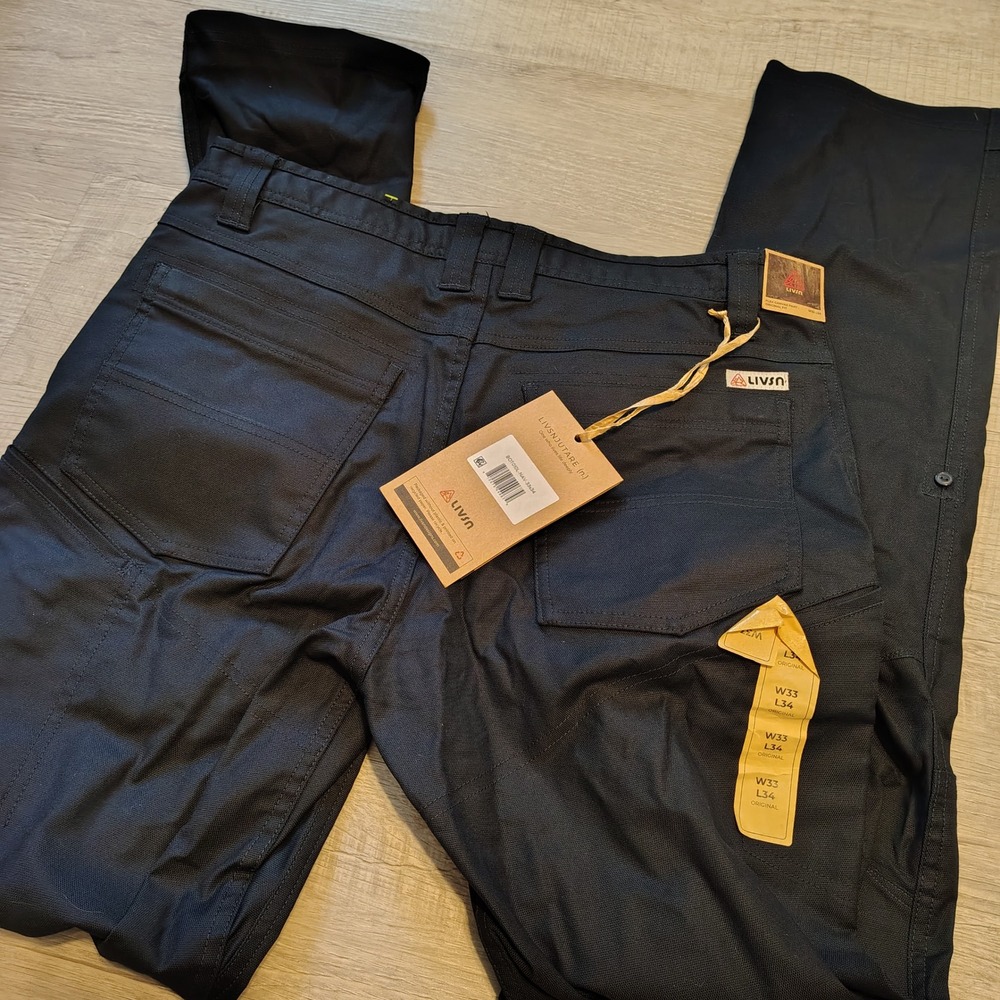 LIVSN Flex Canvas Pants Mens W33 L34 Original Fit Black Outdoor Hiking Trousers